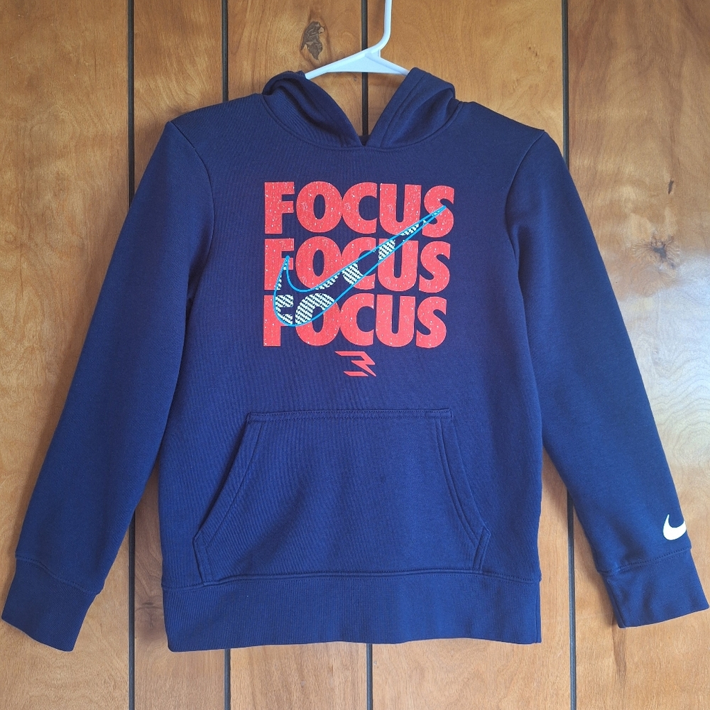 Nike Kids' Blue Hoodie with Red Graphic